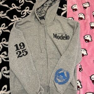 Modelo Heather Gray Hoodie with Blue Emblem Size S
